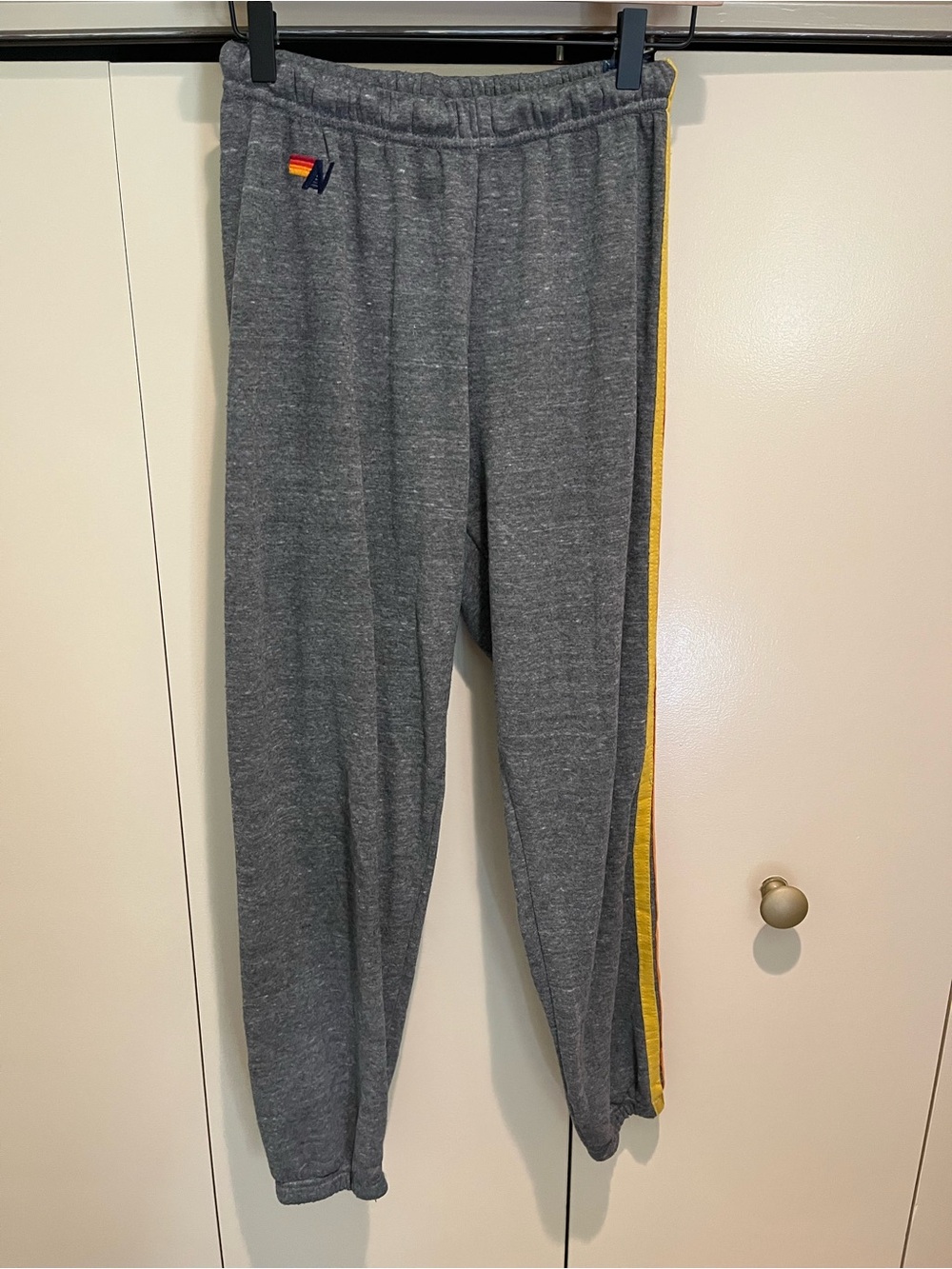 Aviator Nation Gray Track Pants with Yellow Side Stripe